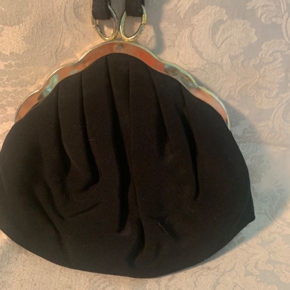 Vintage Harry Levine (HL) Small Fabric Black Clutch with Center Handle - Picture 3 of 16